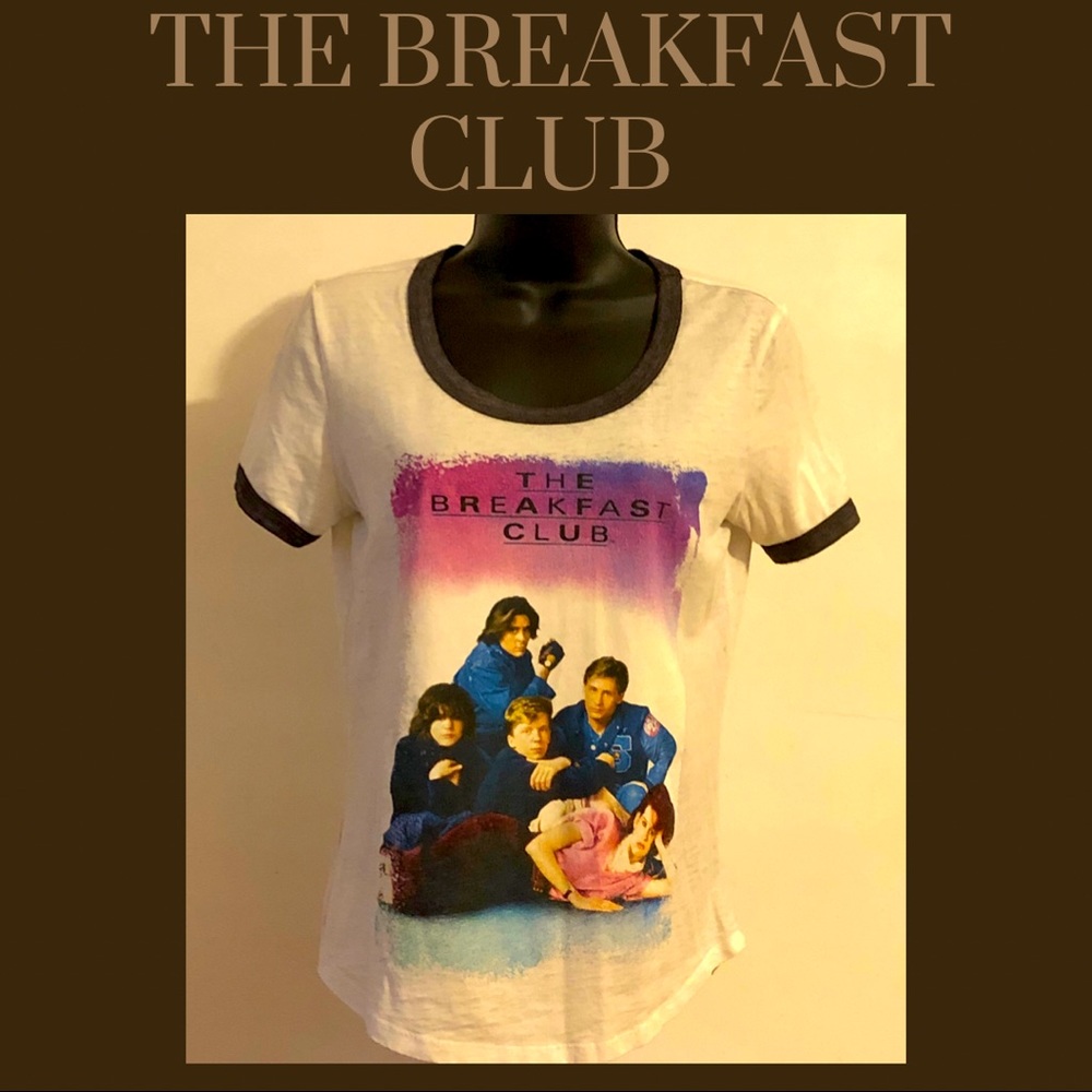 THE BREAKFAST CLUB POSTER  WHITE BLACK RINGER SHORT SLEEVE WOMENS T SHIR…